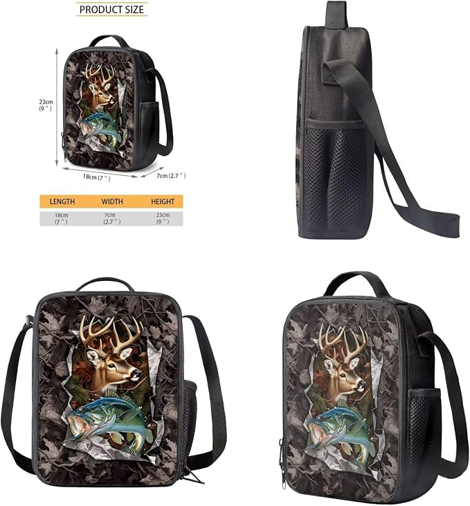 GIFTPUZZ Deer Fish Backpack 17 Inch Set Boys 8-10 | Camo 4-Piece Set, Lunch Box, Water Bottle Sleeve, 3rd Grade Back to School Book Bags - Image 6