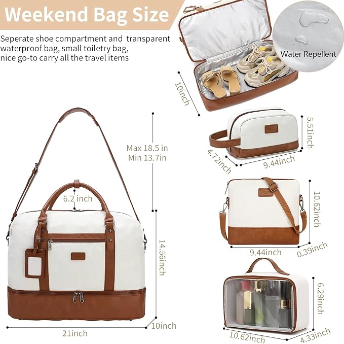 Wogarl 4PCS Weekender Bags for Women Large Overnight Weekend Travel Duffel Carry on Shoulder with Shoe Compartment Canvas Toiletry Bag for Travel Business Gym - Image 3