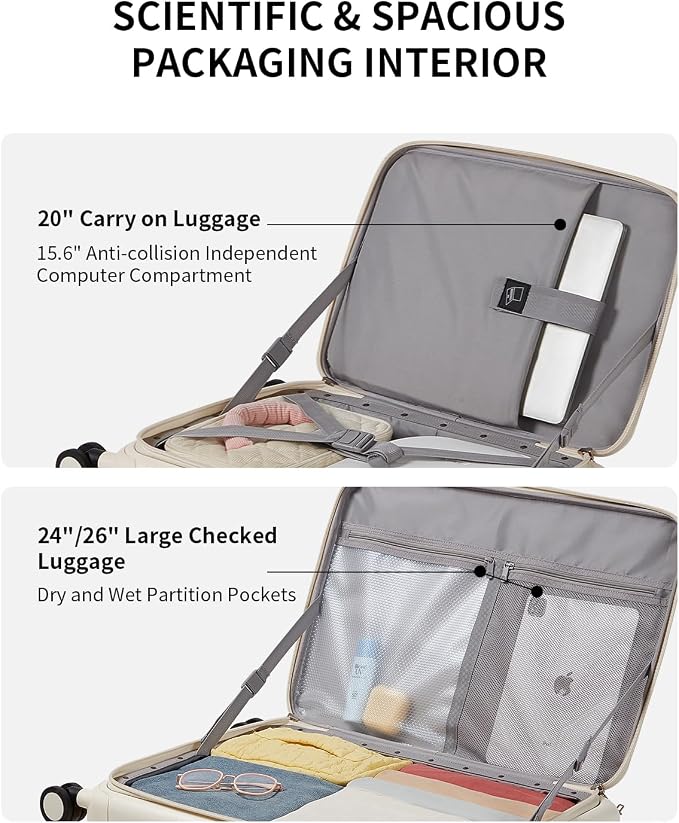 Expandable Top Open Carry On Luggage 22x14x9 Airline Approved, 20 Inch Hard Shell Carry On Suitcase with Spinner Wheels,Travel Small Luggage for Women Men,Coconut White - Image 10