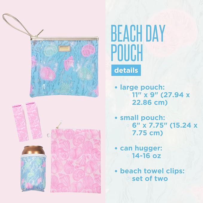 Lilly Pulitzer Water Resistant Vinyl Beach Day Pouch, Zipper Bag Includes Drink Hugger, Small Pouch, and Towel Clips - Image 2