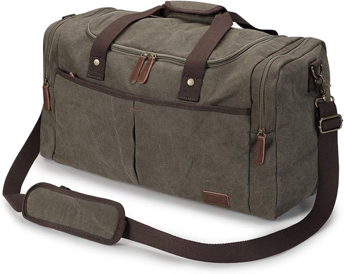 S-ZONE Large Canvas Travel Duffel Bag Weekend Overnight Bag with Shoes Compartment Holdall Gym Bag with Multi-Pockets for Men and Women, Army Green, X-Large | Water-resistant, X-Large Size, Multi-Pockets, Removable Shoulder Strap, for Gym or Travel, Ar... by S-ZONE
