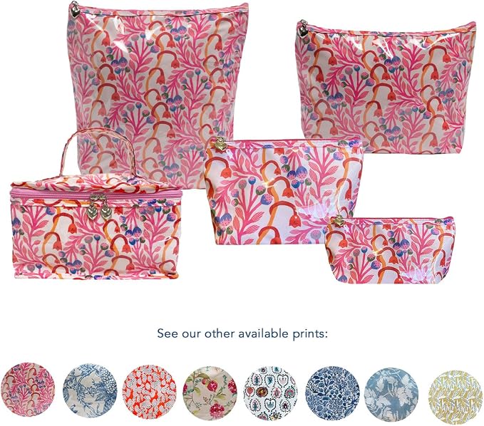 Jacaranda Living Extra Small Cosmetic Bag – Splash-Proof Travel Makeup Pouch with PVC Lining, Compact Bridal & Bridesmaid Toiletry Bag, Easy-Clean Cosmetic Case – Strawberry Vine - Image 9