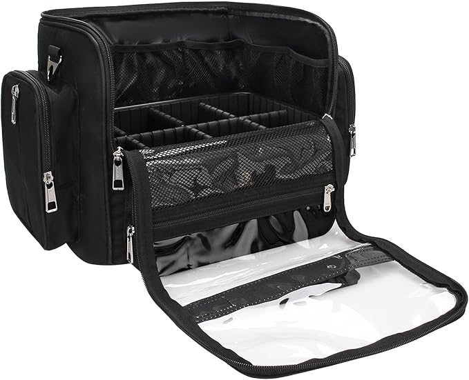 NAONAYA Makeup Brush Bag, Makeup Artist Must Haves, Professional Travel Makeup Brush Case, Extra Large Stand Up Make Up Brush Holder Makeup Organizer, Full Open With Compartments and Shoulder Strap by NAONAYA