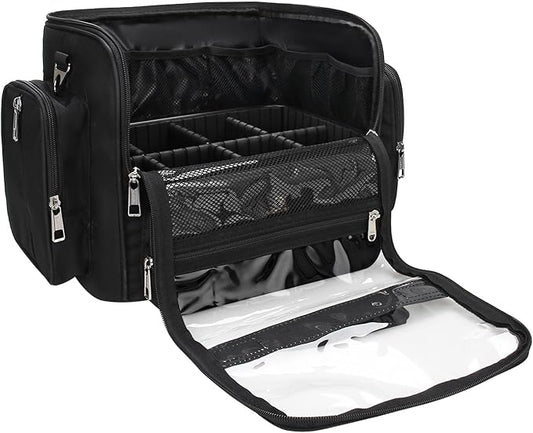 NAONAYA Makeup Brush Bag, Makeup Artist Must Haves, Professional Travel Makeup Brush Case, Extra Large Stand Up Make Up Brush Holder Makeup Organizer, Full Open With Compartments and Shoulder Strap by NAONAYA