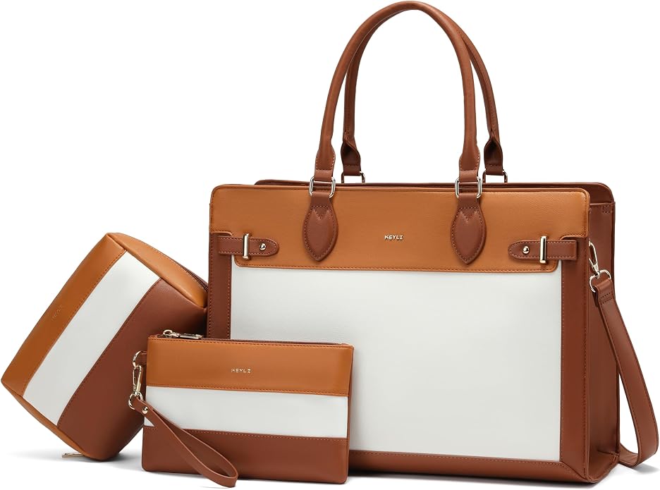 Keyli 3pc Sets Laptop Tote Bag for Women 15.6 Inch Work Bags Business Computer Briefcase Leather Messenger Shoulder Purses by Keyli