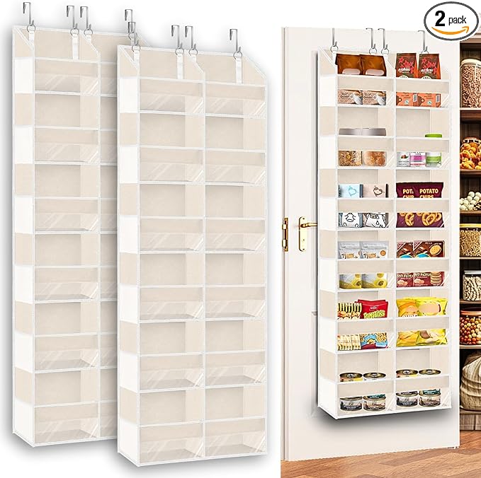 2 Pack Over The Door Organizer 6 Tiers, Extra Large Behind Door Storage of 12 Compartments, 80 lbs Weight Capacity Hanging Storage Organizer with Clear Window Kids Toys,Shoes (6 Tiers - Beige) by Ofiray-home