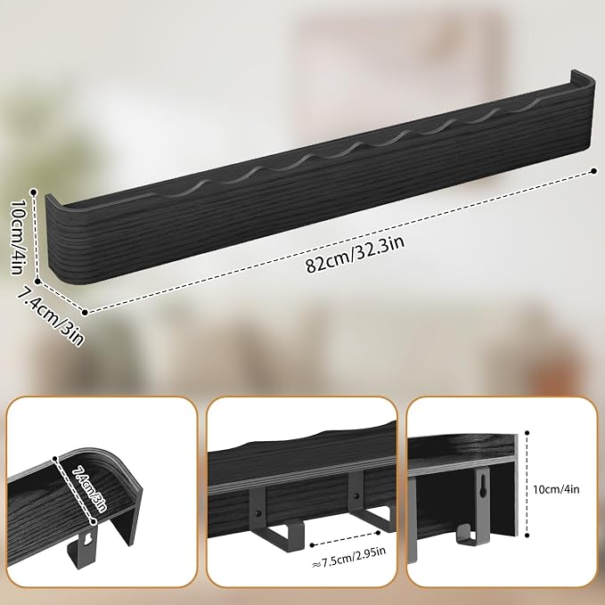 Wall Mounted Coat Rack with Shelf, Wooden Entryway Organizer with Hidden Metal Hooks for Hanging Coats Bags Keys, Modern Floating Shelf for Hallway Bathroom - Image 2
