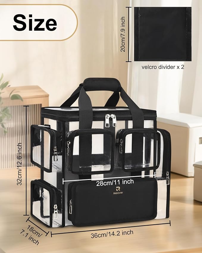 Relavel Large Clear Makeup Bag, Professional Cosmetic Organizer for Traveling,Makeup Artist Kit Set Bag Hairstylist Bag with Removable Dividers, Transparent PVC Work Tote Bag Duffle Bag for Women - Image 6