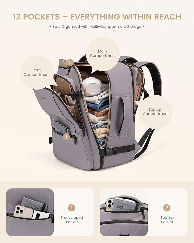 LOVEVOOK Travel Backpack for Women & Men, 50L Large Carry On Backpack Airline Approved, TSA Personal Item Weekender Bag, Water Resistant Laptop Backpacks with 3 Packing Cubes for Travel Essentials - Image 8