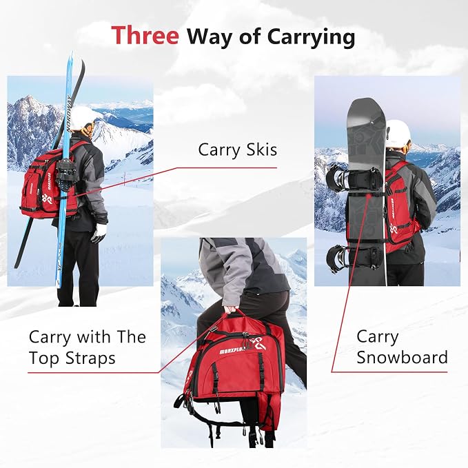 MORXPLOR Ski Boot Bag - 65L Padded, Waterproof Ski Travel Backpack for Gear & Accessories - Image 6