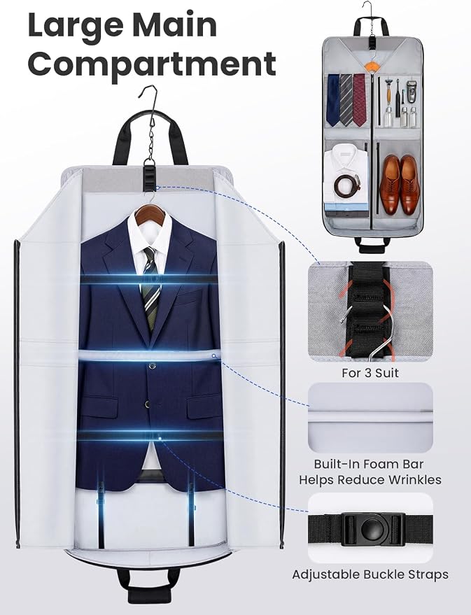Mancro Garment Bags for Travel Fits 5 Suits, Wrinkle Free Suit Bag Travel | Carry on Garment Bags for Hanging Clothes with Luggage Sleeve and Shoe Pocket, Waterproof Suit Garment Bag for Men Women - Image 3