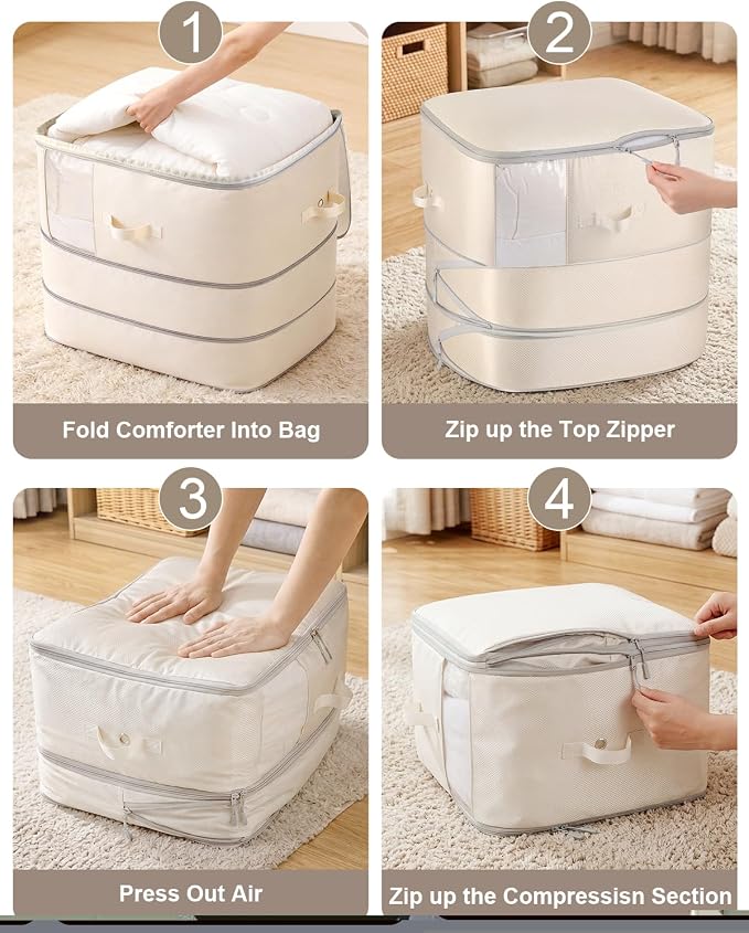 Comforter Storage Bag - 3-Layer 2-Pack Self Compression Organizer, Closet Organizers and Storage, Under Bed Space Saver, Blanket Organizer for Bedding, Pillow, Sheet, Clothes, Nursery Use - Image 7