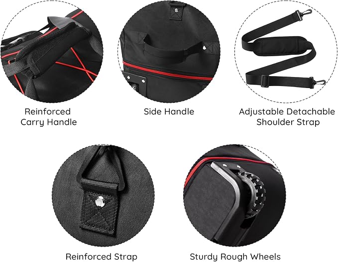 Bagenerous 110L/140L Expandable Soft-Sided Foldable Duffle Bag with 2 Rubber Wheels,Packable 32” Rolling Carry-On with Multi-Pockets & Compartments,Black Red - Image 6