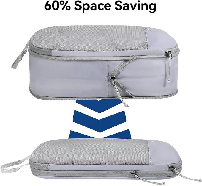 Voova 6 Set Compression Packing Cubes, Travel Accessories Expandable Packing Organizer Bags Set for Carry on Suitcase, Durable Luggage Packing Cubes for Travel Essentials,Grey - Image 4