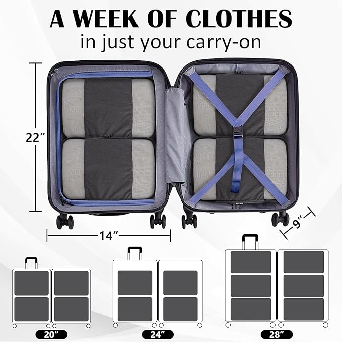 Compression Packing Cubes for Travel Essentials, 2 Set Expandable Compression Bags for Travel Packing Cubes for Suitcase Luggage Organizer Bags, Black Mesh - Image 5