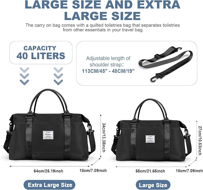 Travel Duffel Bag, Carry On Overnight Weekender Bags for Women | Travel Bag with Wet Pocket & Trolley Sleeve, For Spirit Airlines 18x14x8 Personal Item Bag - Image 2