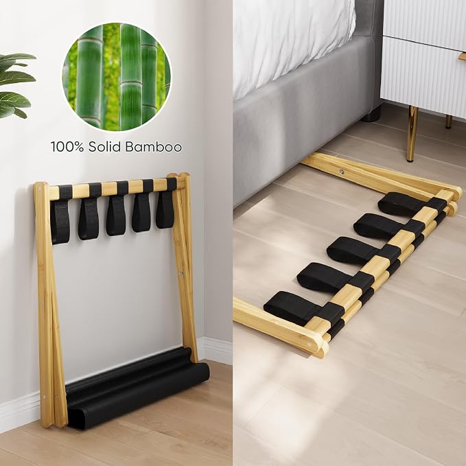 Smart FENDEE Luggage Rack, Folding Luggage Rack for Guest Room, Bamboo Suitcase Stand Holds up to 131 lb, Luggage Stand with Storage Shelf for Hotel, Bedroom (1 Pack) - Image 4