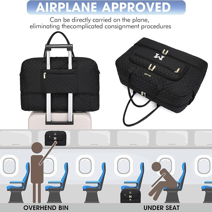 Initial Travel Duffle Bag for Women - Black Personalized Weekender bags Overnight Bag with Shoe Compartment & Wet Pocket Weekend Tote Bags with Toiletry Bag Monogram Christmas Gift (Letter M) - Image 5