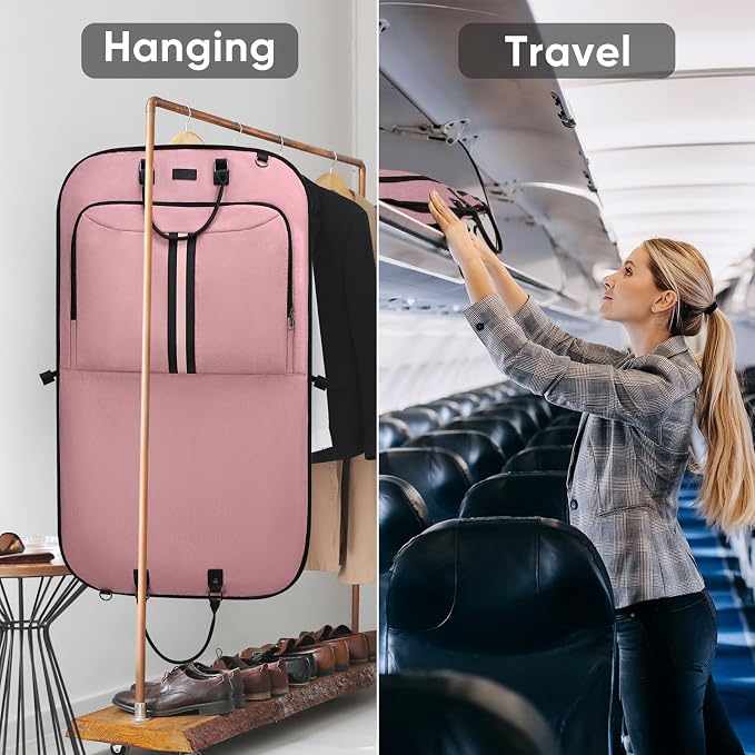 BALEINE Travel Garment Bag, Travel Suit Bag for Men, Water Resistant Carry on Garment Bag for Hanging Clothes, Garment Duffel Bag for Travel Business (Pink, 42") - Image 7