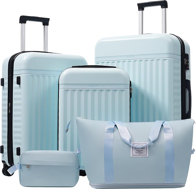Merax Luggage Sets, Durable Hardshell 3 Piece Suitcase with Bags | Lightweight Carry on Luggage with Double Spinner Wheels and TSA Lock,20+24+28 inches,Light Blue by Merax