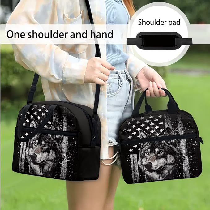 Wolf School Backpack for Boys, American Flag Black Bookbag Set of 4, Kids 17 Inch Laptop Backpack Pen Case Lunch Box Water Bottle Holder for Middle Elementary Senior Year School Ages 8-10 - Image 3