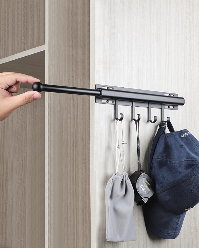 BaiNong Valet Rod for Closets Pull Out 12" Black with 4 Hooks | Closet Valet Rod Slide Out for Closets, Laundry Rooms, RVs Space-Saving - Image 9