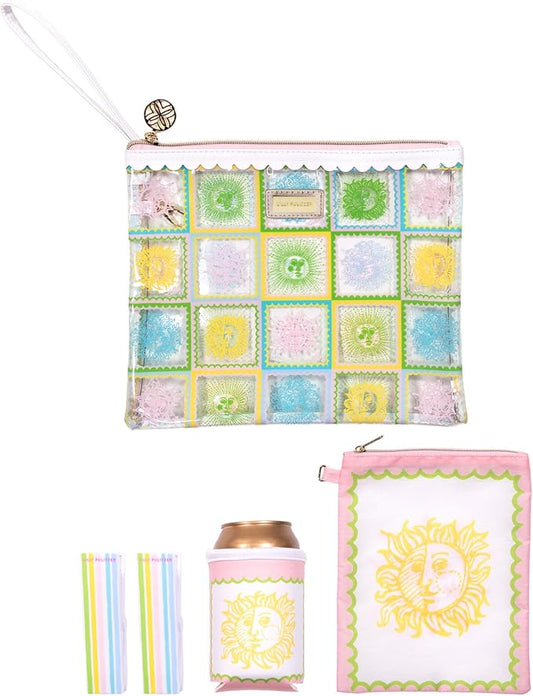Lilly Pulitzer Water Resistant Vinyl Beach Day Pouch, Zipper Bag Includes Drink Hugger, Small Pouch, and Towel Clips by Unknown