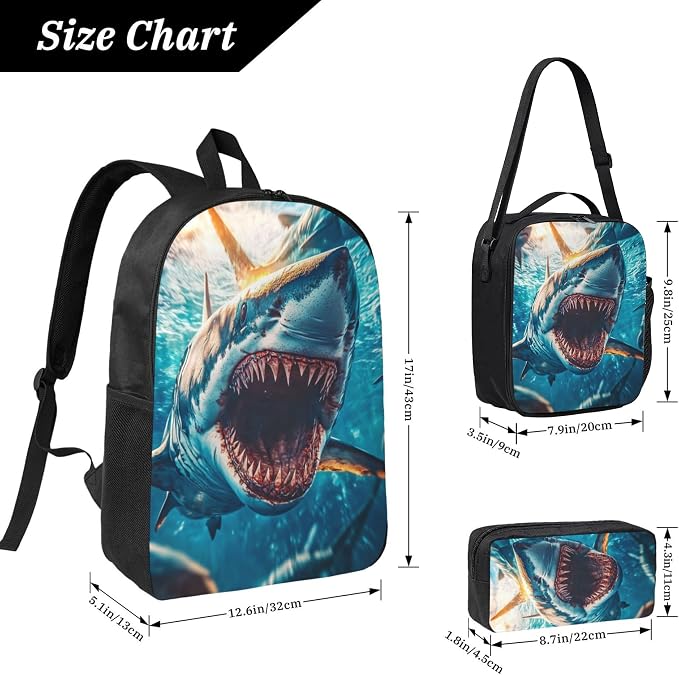 Fish Ocean Kid Backpack Set with Lunch Bag & Pencil Case Large Capacity School Bag 17 Inch Bookbag for Boy Girl - Image 3