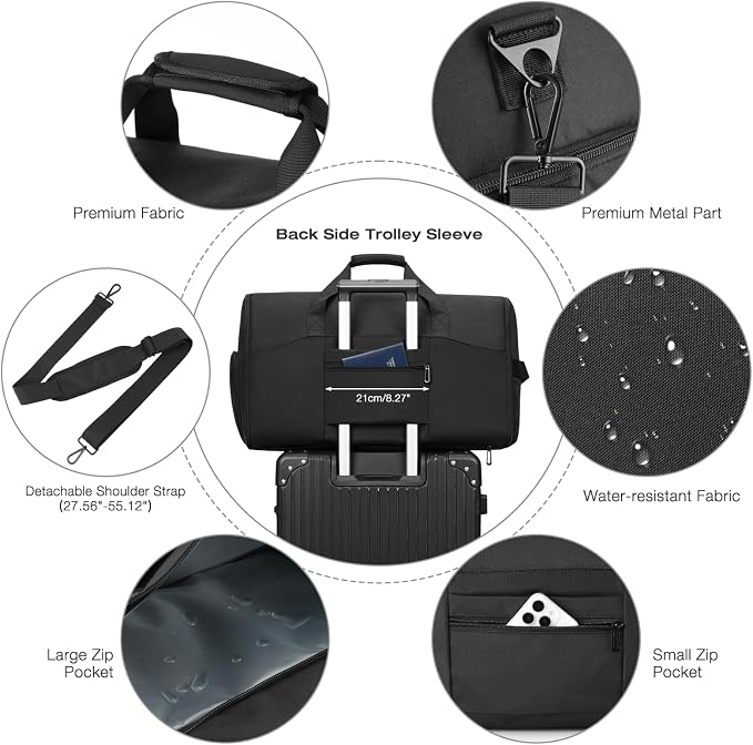 Garment Duffle Bag for Men,Convertible Garment Bags for Travel,Suit Carry-on Travel Bag Expandable with Shoes Compartment for Business Trip,Weekend(Black) - Image 6