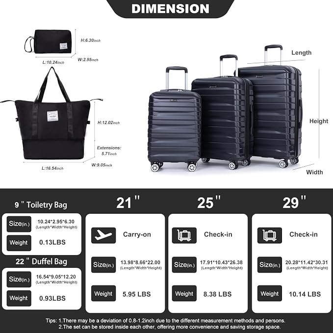 Travelhouse Hardside 3-piece Luggage Set, PC suitcases with Spinner Wheel | Double Spinner Wheels,TSA Lock, Underseat Waterproof Duffel Bag - Image 2