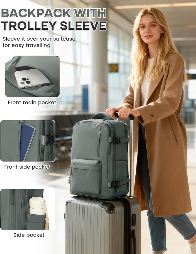 Large Travel Backpack for Women Men Airplanes Carry On Laptop Waterproof Hiking Backpack Person Item Flight Approved Outdoor Sports Rucksack Casual DaypackMochila De Viaje Gym traveling bag Green - Image 6