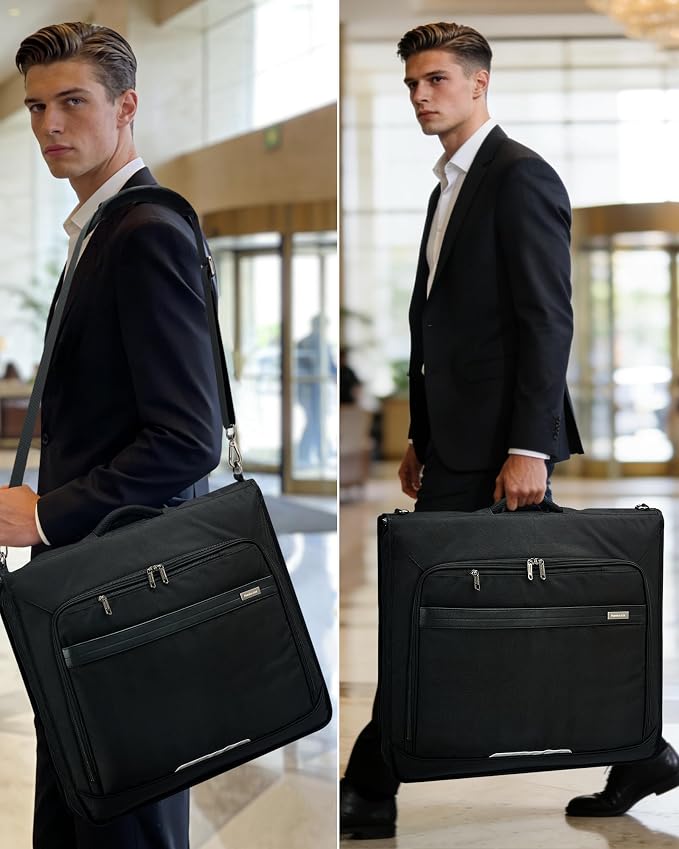 Hanke Premium Garment Bags for Travel, Business Travel Suit Bag with Wrinkle-Free System, Fits 4 Suits & 17.3'' Laptop, Carry On Garment Bag with Shoe Compartment, Shoulder Strap, Black - Image 2