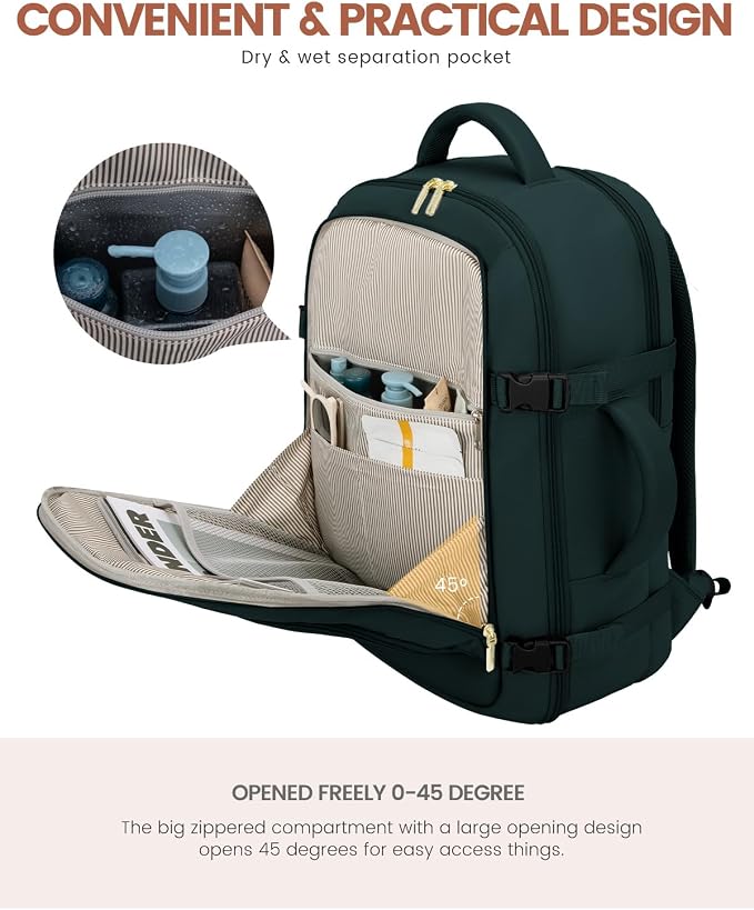LOVEVOOK Carry On Travel Backpack For Women Flight Approved, 40L Personal Item Travel Bag for Airplanes, Business Weekender Fit 17 Inch Laptop, Waterproof Overnight Daypack with 2 Cubes - Image 8