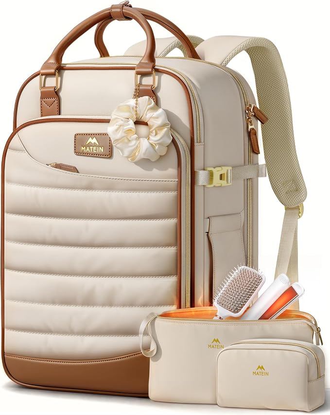 MATEIN HER Carry on Backpack with Hot Hair Travel Bag, Personal Item Bags | TSA Approved, 18x14x8 Inches Underseat Luggage, Travel Backpack for Women, Frontier Airlines, fits 17" Laptop & 40 oz Tumbler by MATEIN