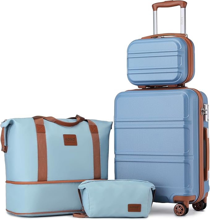 Kono Luggage Set 4 Piece Carry On Hardside Luggage with Spinner Wheels | Lightweight PC+ABS Carry On Suitcase with TSA Lock Apricot Blue by Kono