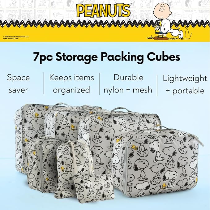 Peanuts Snoopy Beauty 7 Piece Soft Storage Organization Packing Cubes Travel Set (Officially Licensed Product) By Franco Collectibles - Image 3