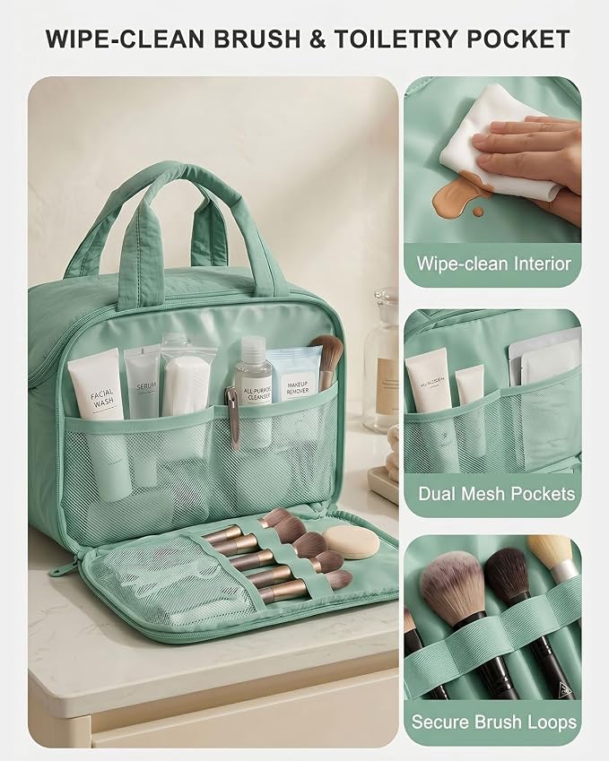 VPBAGE Large Quilted Toiletry Bag for Women, Puffy Travel Makeup Organizer with Removable Divider & Shoulder Strap, Waterproof Standing Cosmetic Case for Full-Size Toiletries, Gym, Vacation - Image 3