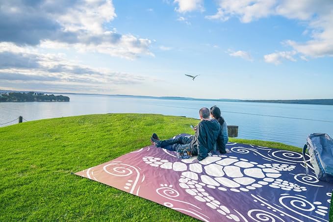 WEKAPO Beach Blanket Waterproof Sandproof Oversized Extra Large Sand Free Beach Mat with Stakes, Storage Bag - Essentials for Outdoor Beach, Picnic (Deep Blue Sea Turtle, 11 X 9 FT (1~10 Person)) - Image 9