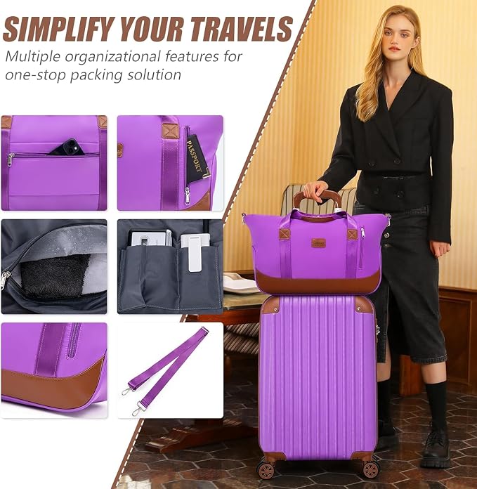 Cosbarn Carry On Luggage Sets 3 Piece, 20 Inch Luggage 22x14x9 Airline Approved with Wheels and TSA Lock, ABS Lightweight Hardshell Travel Suitcase Set with Duffel Bag Travel Bag for Men Women - Image 2