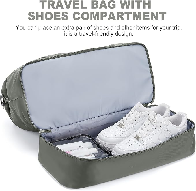 Weekender Bags for Women, Travel Duffel Bags with Shoe Compartment,Personal Item Travel Bag for Airlines, Carry on Overnight Tote Bag for Women，Olive Green - Image 5