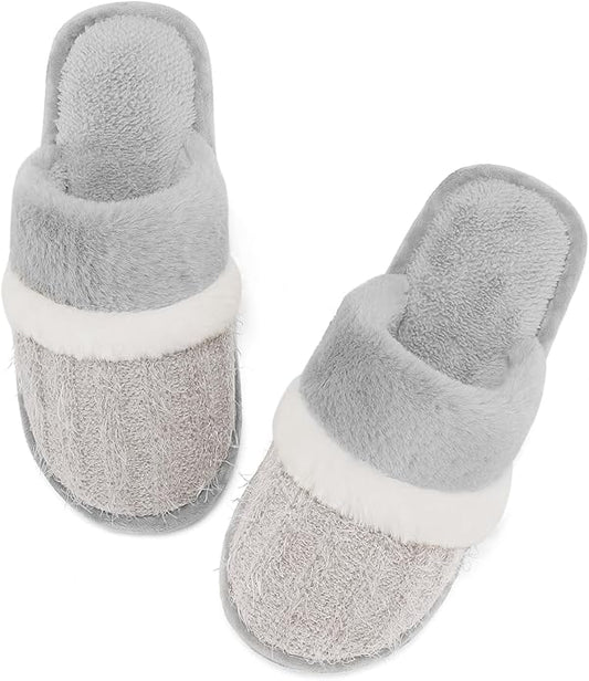 MAXTOP Womens Cozy Memory Foam Slippers Soft Warm Slip On Faux Fur House Slippers,Anti-Skid Rubber Sole,Creative Gifts for Women Mom Girlfriend