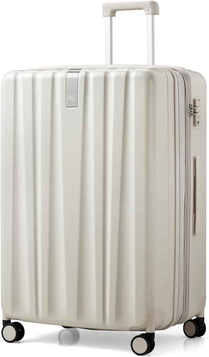 Hanke 29 Inch Expandable Checked Luggage Lightweight PC Hard Shell Luggage Suitcases with Wheels Travel Luggage Rolling Large Suitcase Travel Luggage Bag for Study Abroad.(Ivory White) by Hanke