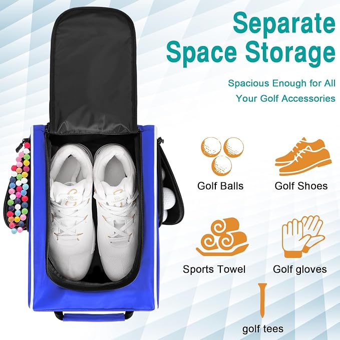 Wolt | Golf Shoe Bag for Travel- Zippered Shoes Carrier Bags with Ventilation & Double Outside Accessory Pocket for Socks, Tees, Golf Balls, Etc. for Women and Men (Blue) - Image 4