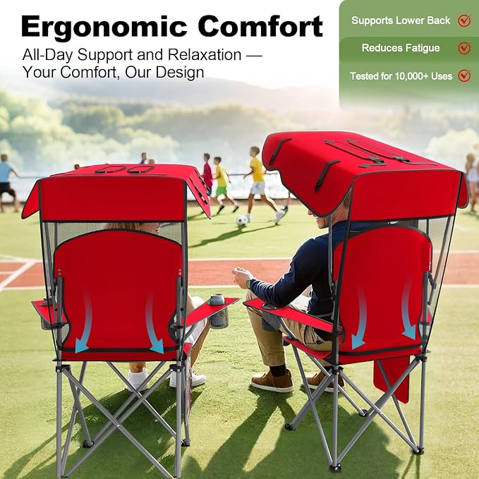 VTOY Portable Camping Chair with Canopy - Folding Chair with Canopy, Durable 600D Oxford Canopy Chair for Camping, Beach, Picnics, Fishing & Sports - Image 6