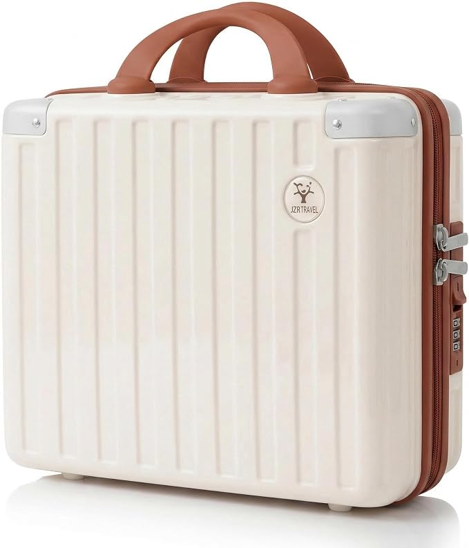 14 Inch Portable Waterproof Hard Shell Travel Makeup Case (Brown) | with Lock, ABS Scratch-Proof, Carrying Cosmetic Organizer Case with Elastic Band, Mini Suitcase Vanity Case for Women Girl by Gigabit