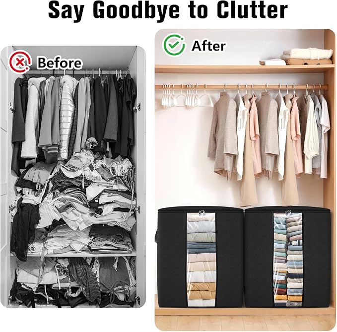 SpaceTrove Clothes Storage Bags, 4-Pack Comforter Blanket Organizers, 80L Large Capacity Containers with Visual Window for Clothing, Quilt, Sheet, Pillow, Closet Organization for Bedding (Black) - Image 4