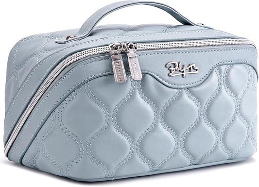 BOYATU Travel Makeup Bags for Women Cosmetic Bag: Puffy Make up Bags Set of 3 - Vegan Leather Makeup Organizer - Waterproof Large Toiletry Bag with Compartments - Travel Essentials (H-4-Blue) by BOYATU