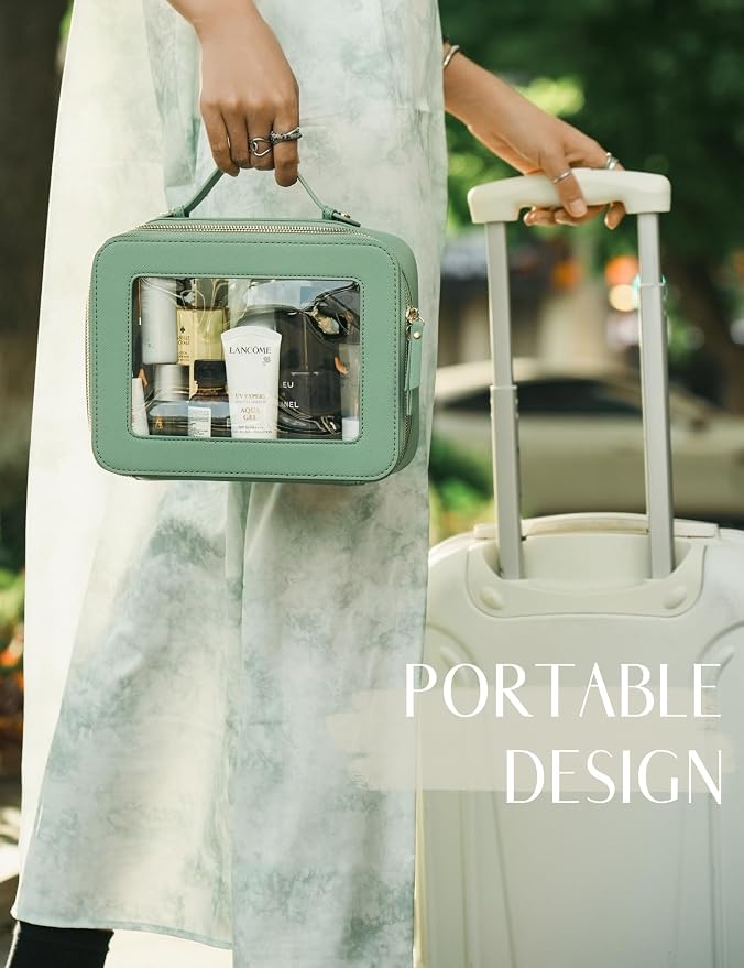 Popvibe Clear Makeup Bag Travel Cosmetic Case Transparent Toiletry Bag with Zipper, Portable Make Up Organizer Traveling Compact Car Bag for Essentials, Sage Green, Large - Image 3