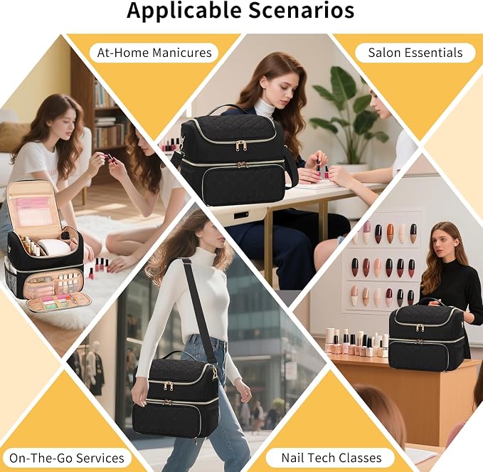 CUBETASTIC Nail Polish Organizer & Storage Bag for 48 Bottles & Full-Size Lamp, Double-Layer Travel Case Box for Nail Supplies, Manicure Kit & Pedicure Tools (Black, 48 Slots) - Image 7
