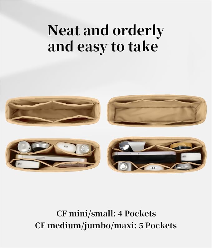 Purse Organizer Insert, Silky-Soft Lightweight Design, Multi-Pocket, Keeps Bag Organized & Protects Interior, Fits Chanel Classic Flap Medium, Ideal for Travel & Daily Use(Chai, CF Medium 25) - Image 4